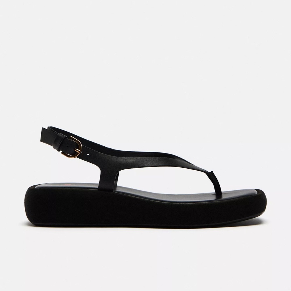 Minimalist Black Thong Sandal with Slingback Strap